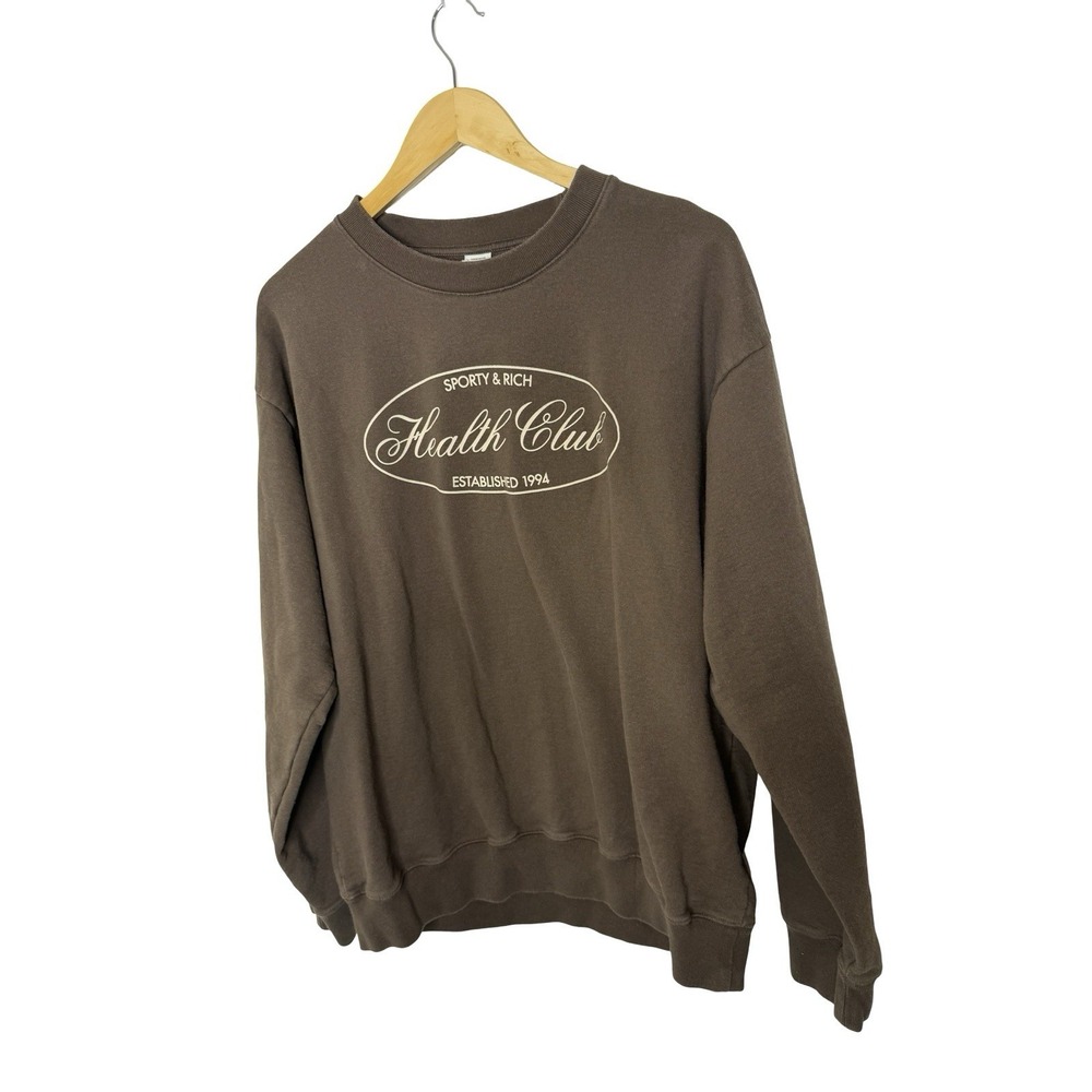 Sporty & Rich Oval Health Club Crewneck‎ Sweatshirt Chocolate Brown Size Xl